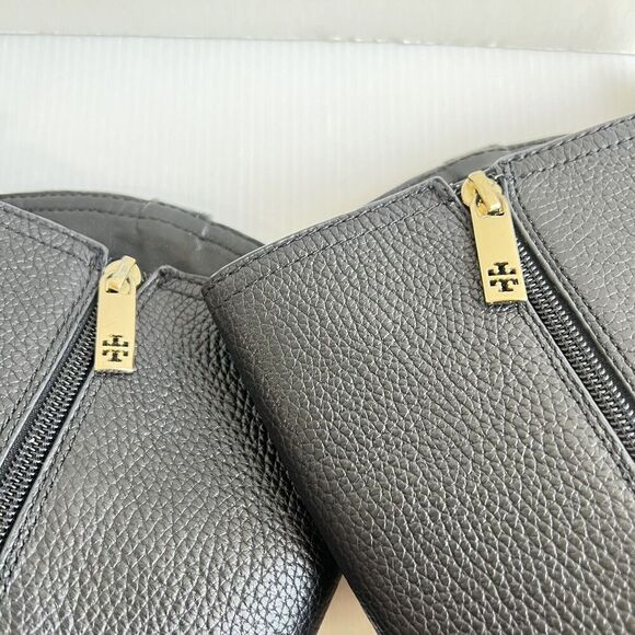 Tory Burch Black Leather Amanda Tall Riding Boots Size 6.5 Big Logo - Picture 11 of 16